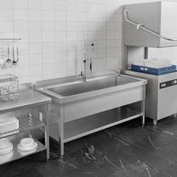 Vaskeborde til gryder med underhylde 2,0 m - 1 vask L 180 x W 50 x D 38 cm