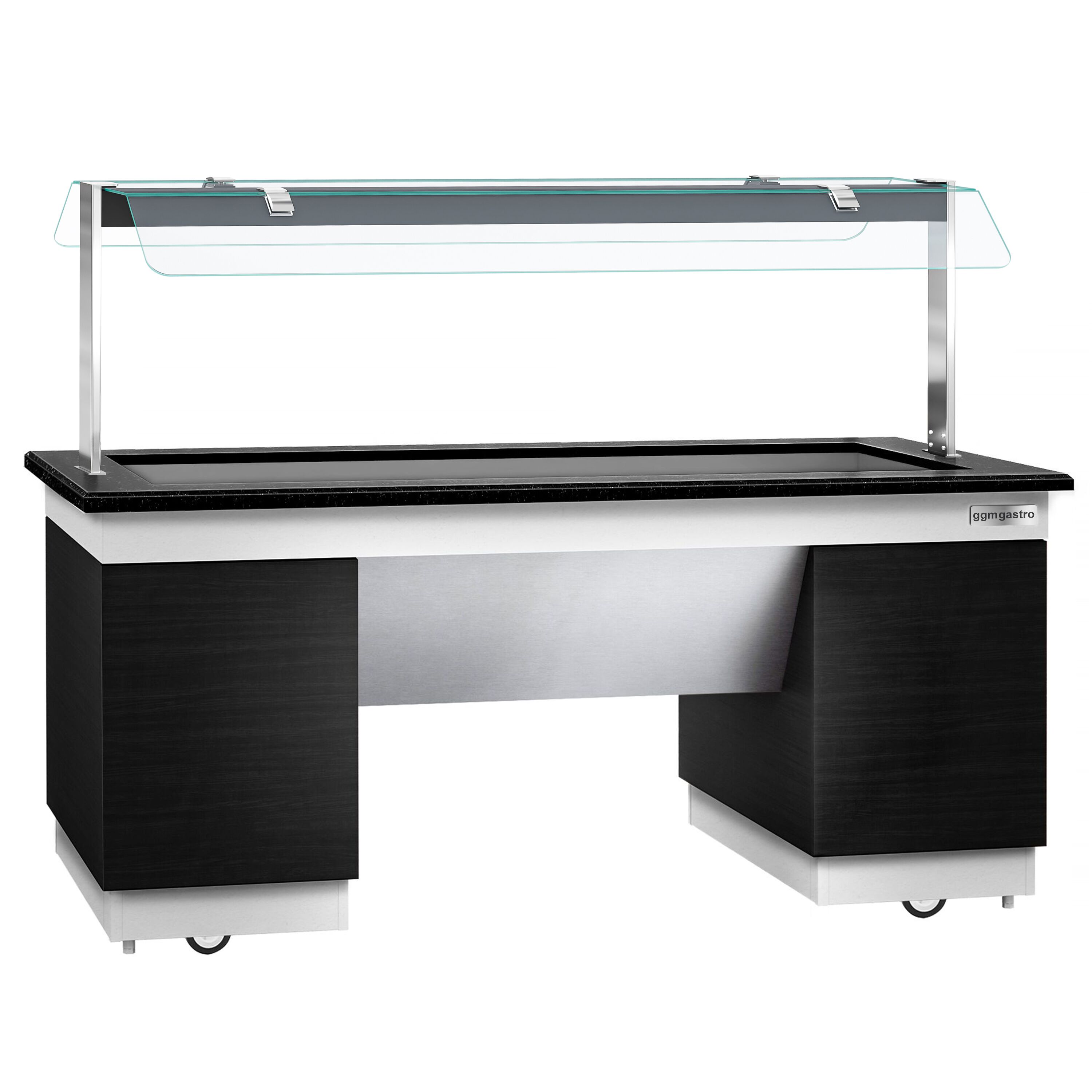 Buffet chaud DUBLIN - 2000mm - avec bain-marie - sur roulettes - pour 5x GN 1/1 - Noir