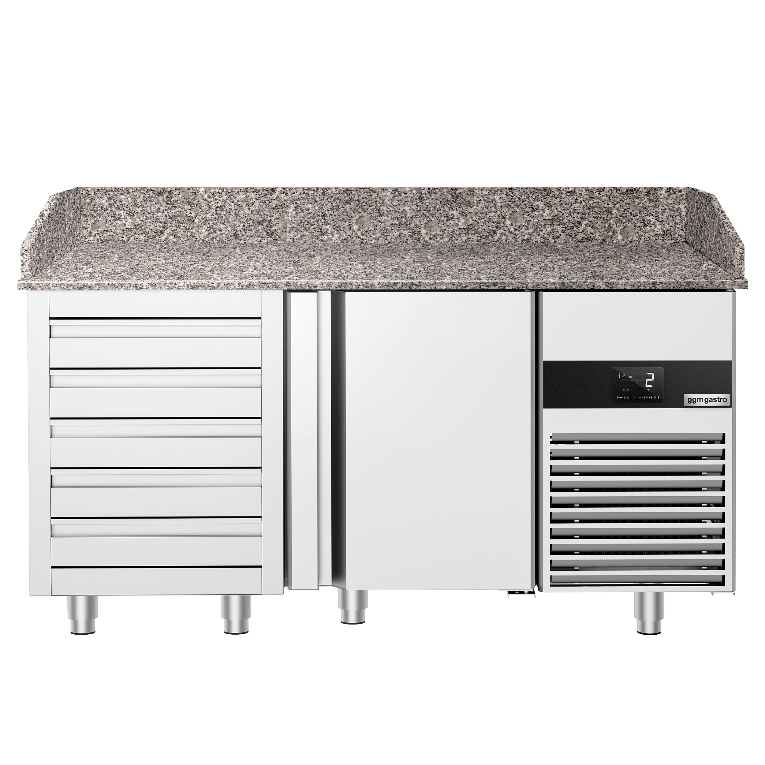 Table réfrigérée pour pizza PREMIUM - 1550 x 800 mm - avec 1 porte & 5 tiroirs