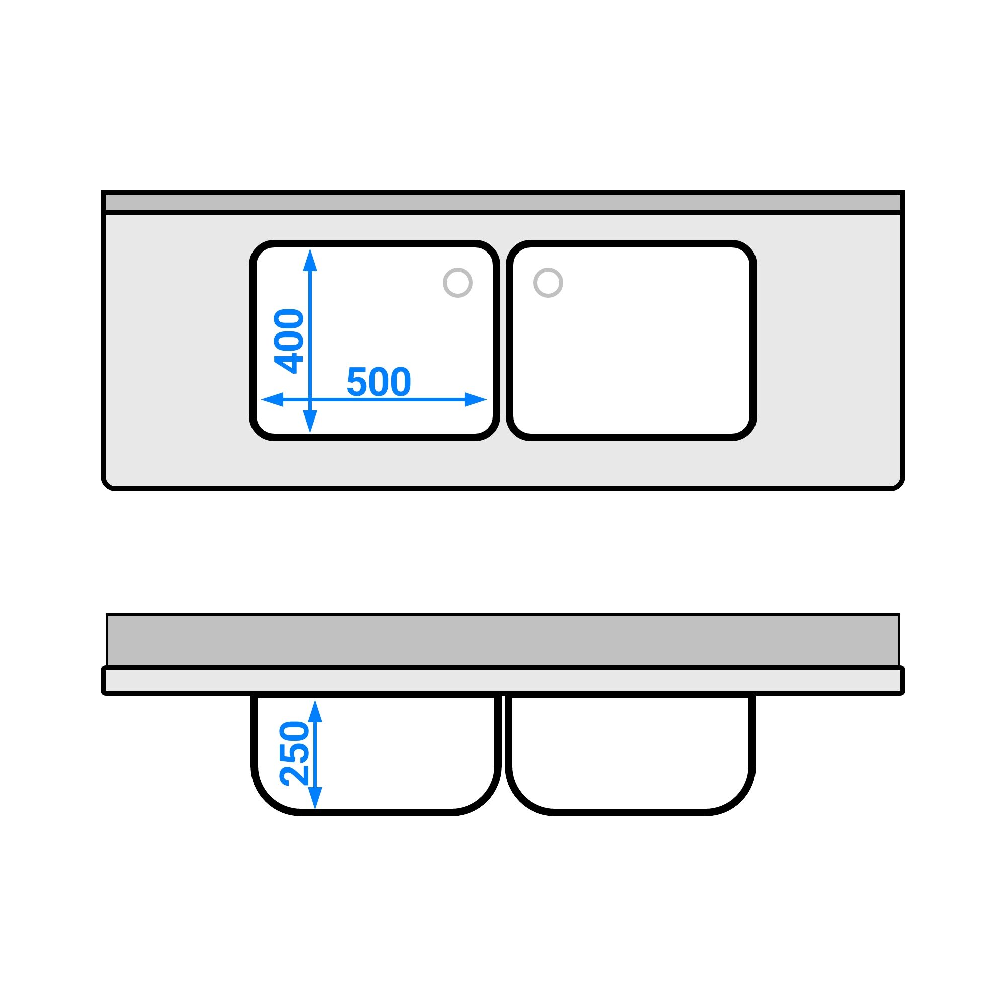 Meuble évier ECO - 1600 x 600 mm - avec 2 bacs au centre