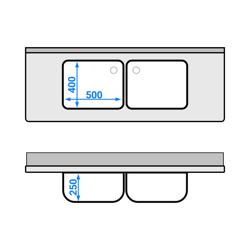 Commercial Sink Cabinet PREMIUM - 1600x600mm - with 2 bowls centre