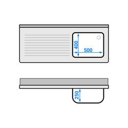 Fregadero de acero Inox. con estante inferior ECO - 1,4 m - 1 fregadero a la derecha - L 50 x W 40 x D 25 cm