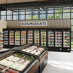 Supermarkt-wandkoelmeubel - 2520mm - met 4 dubbelglas glazen draaideuren & 5 schappen - zwart - 1900 liter