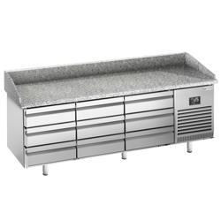 Table à pizza réfrigérée PREMIUM PLUS - 1980x700mm - dessus granit - sans portes & 9 tiroirs
