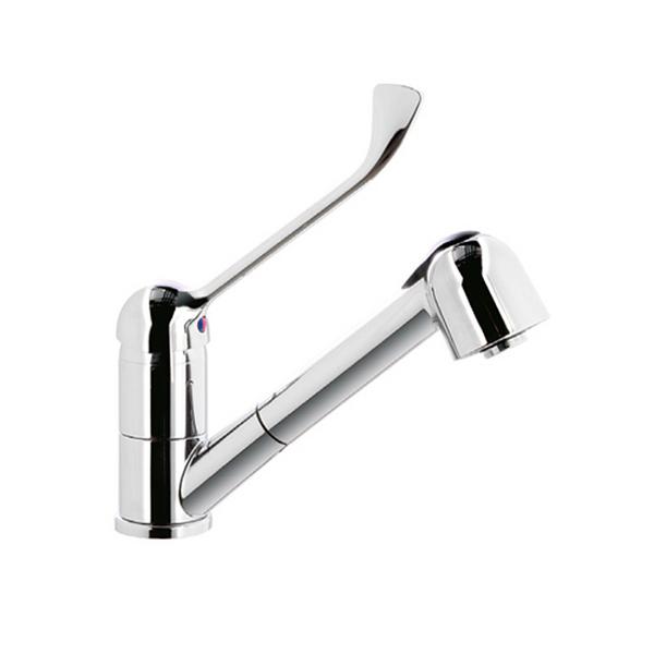Monobloc mixer tap 5000 - swan-neck spout - with single-lever, swivel spout & flexible spray - overall 55x265x250mm