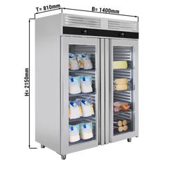 Armario refrigerador y congelador PREMIUM - GN 2/1 - 1400L - con 2 puertas de acero inoxidable - ventilado; R290; desescarche automático; AISI 304