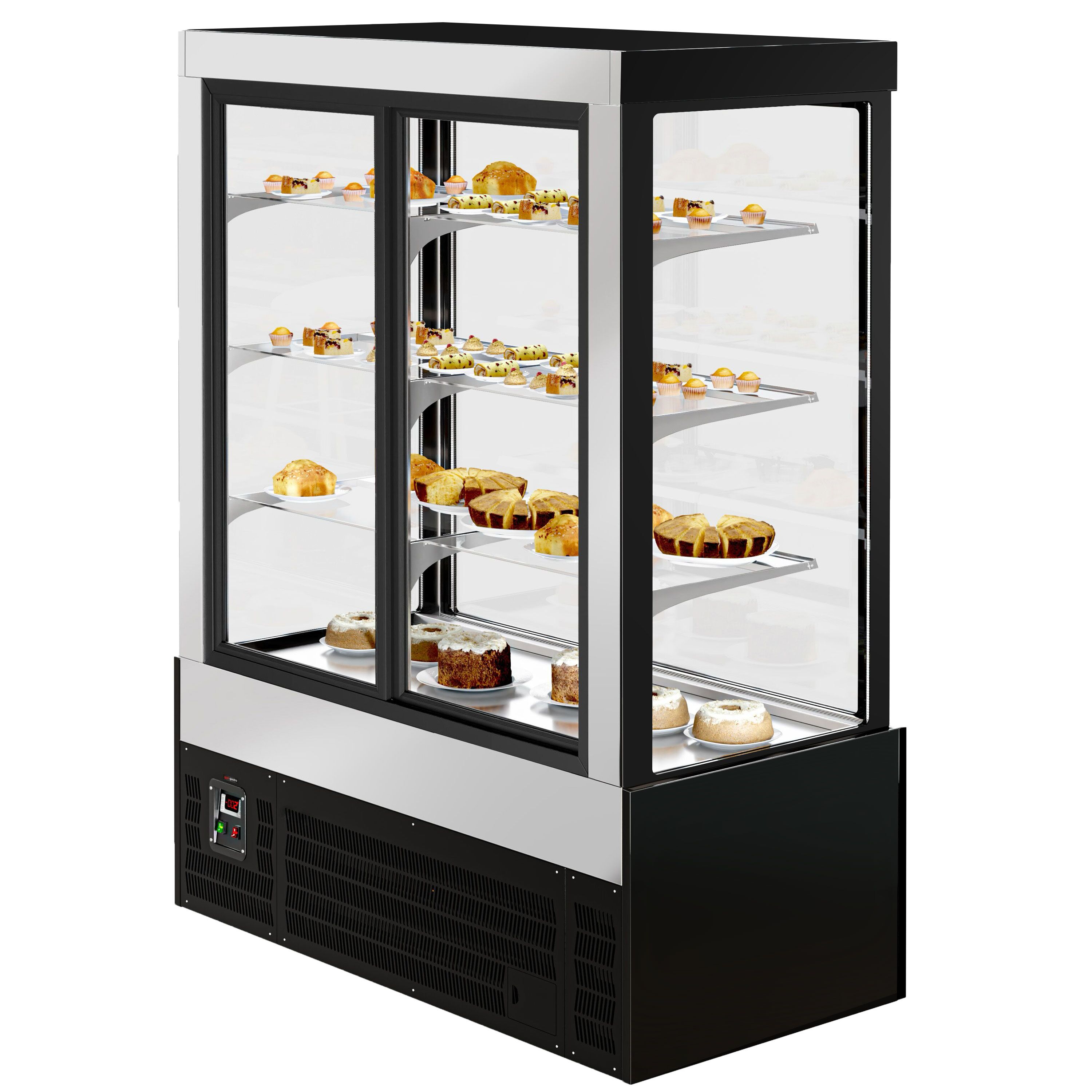 Vitrine de comptoir réfrigérée - 1400L - 1500mm - Double vitrage - avec 3 étagères - portes coulissantes vitrées arrière - Noir
