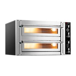 Commercial Full Fireclay Electric 2‑Chamber Pizza Oven – 4+4 Ø30 cm - 450°C - Manual Controls - 10 kW 400V 3N