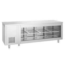 Koelwerkbank - 2330x700mm - 4 deuren aan de achterkant - met glazen voorkant