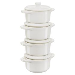 (4) STAUB| Ceramic Mini Cocotte Set, Round – Ivory White - Ø 100 mm - 0.20 L Each