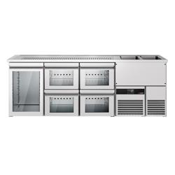 Barkoelkast PREMIUM - 2500x700mm - 1 glazen deur & 4 laden