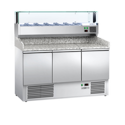 Pizza Hazırlık Tezgahı ECO - 1400x700mm- 3 Kapılı  - Soğutmalı vitrin dahil- 6x GN 1/4