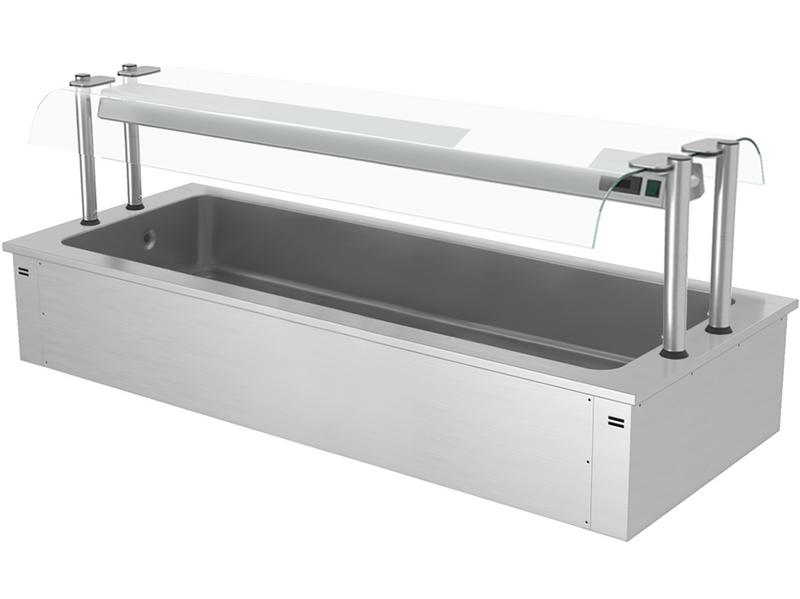 Inbouw ijsbak - 2110mm - 6x GN 1/1 - 250L - met glazen hoestscherm (tweezijdig) - crushed ice