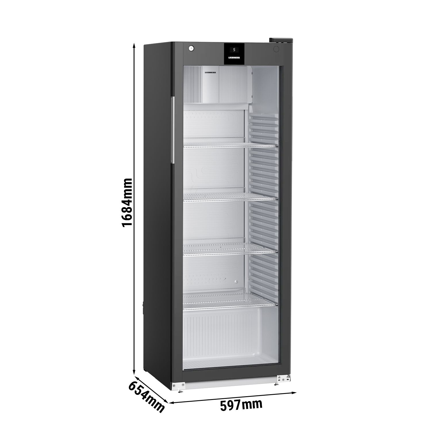 LIEBHERR | Réfrigérateur PERFORMANCE - 347 litres - Intérieur en plastique - Avec 1 porte en verre - Noir       