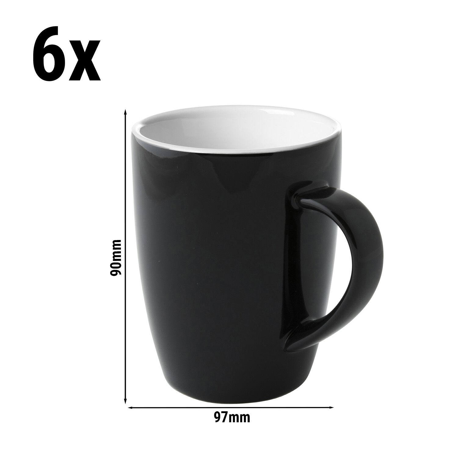 (6 pièces) COLORS – Tasse à café – 180 ml – Noir