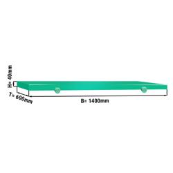 Vágódeszka - 1400x600 mm - Vastagság: 40 mm - HACCP - HDPE 500 - zöld - 4 stopperrel - csúszásgátló