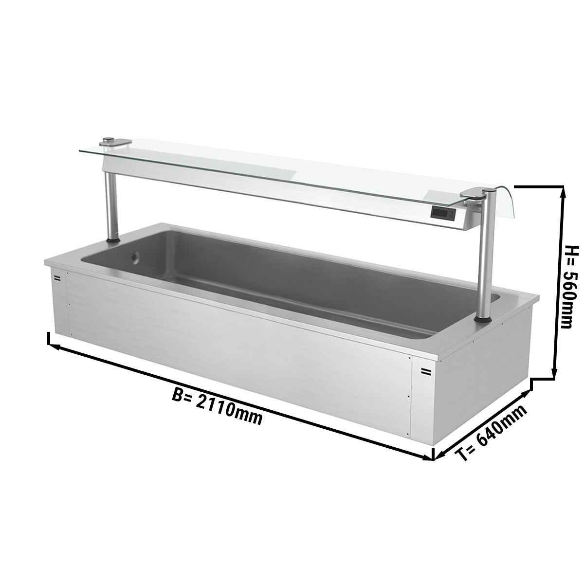 Cuve réfrigérée encastrable - 2110mm - 6x GN 1/1 - 250L - avec pare-haleine en verre