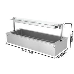 Εντοιχιζόμενη λεκάνη πάγου - 2110 mm - για 6 GN 1/1 - 250 l - με γυάλινο προστατευτικό φτερνίσματος (sneeze guard) (μονόπλευρο) - μονωμένη
