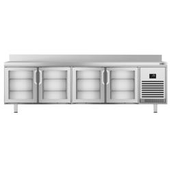 Commercial Counter Fridge PREMIUM PLUS - 2452x600mm - glass doors - with upstand - with 4 doors - capacity 525 litres