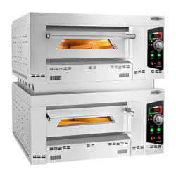 Gasdriven pizzaugn - med chamottesten - 1130x910 mm - 4+4 x Ø 34 cm - 2‑däck - upp till 450 °C - Manuell