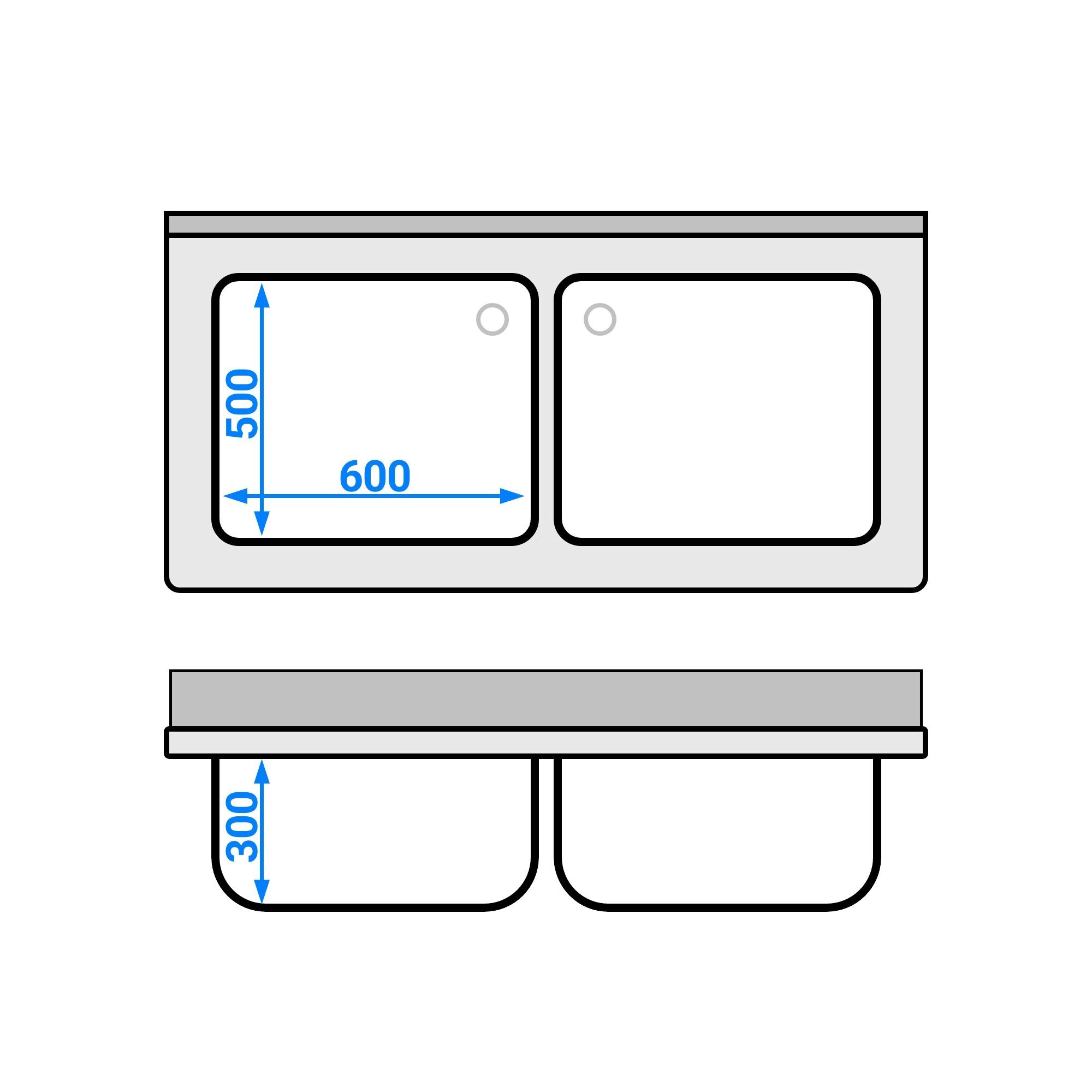 Plonge en inox PREMIUM - 1400x700mm - avec étagère basse - 2 bacs au centre