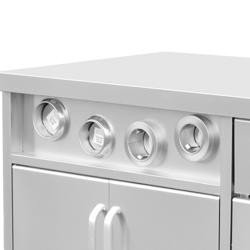 Podstavec pro nápojové výdejníky se zásobníky na kelímky a přihrádkou na led - Nerezová ocel AISI 304 - 1500x800 mm