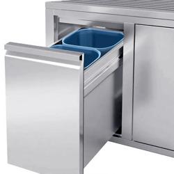 Commercial sink cabinet - 1600 x 700 mm - With waste bins and 2 sinks (right)