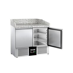 Masă rece saladetă / pizza PREMIUM - 0,9 x 0,7 m - cu 2 uși și blat din granit