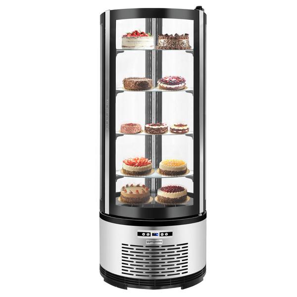 Vitrine réfrigérée 4 faces vitrées / Vitrine panoramique – 360 litres – 680 mm – 4 étagères – Noir