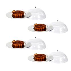 (4 db) Felszolgáló tálca - Rozsdamentes acél - Ø 50 cm - Magasság: 180 mm - polírozott - átlátszó cloche