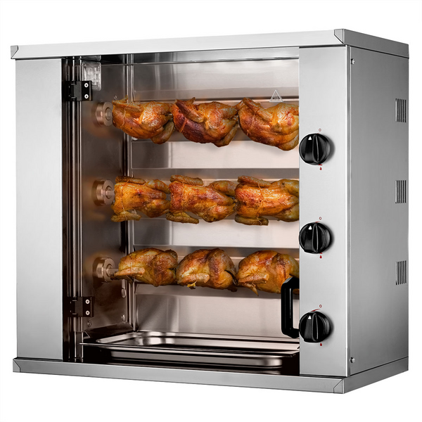 Mini kippengrill op gas - 10,2 kW - met 3 spiesen voor maximaal 9 kippen