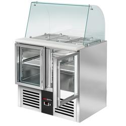 Mesa saladette refrigerada PREMIUM - 900mm - 288L - 2 puertas de cristal - con vitrina de cristal para 2x GN 1/1 & 3x GN 1/6