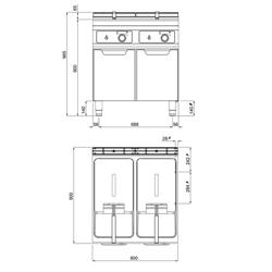 Dubbele elektrische friteuse - 22+22 liter - 44 kW - mechanische bediening - met aftapkraan