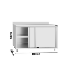 Paslanmaz Çelik Çalışma Dolabı ECO - 1200x700mm- Sürgü Kapılı ve Sırtlı