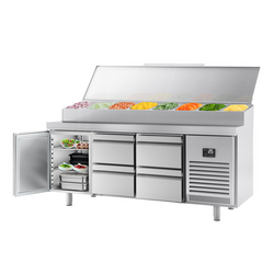 میز یخچالی آماده سازی - 1960*600 میلیمتر - یک درب 11x GN 1/4 و 4 کشو - ویترین استیل