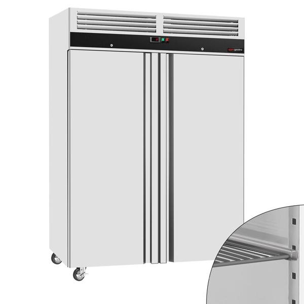مجمد عمودي ستانلس ستيل ECO - 1480 mm - 864 L - -22…-18 °C - مع بابان - تبريد هوائي، قفل، عجلات، إذابة جليد أوتوماتيكية - أسود