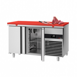 Koelwerkbank PREMIUM - 1400x700mm - met 2 deuren - incl. snijplank rood