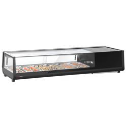 Sushikyl - med LED-belysning - 1529x420 mm - 6x GN 1/3 - med glasmonter - svart