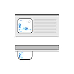 Meuble plonge inox professionnel PREMIUM - 1200x600mm - 1 bac à gauche - avec égouttoir à droite - passage lave-vaisselle à droite - avec portes battantes