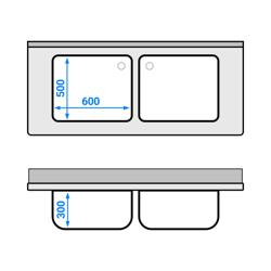 Lavello armadiato PREMIUM - in acciaio inox - 1600x700mm - 2 vasche