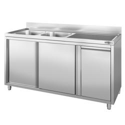 Spülschrank - 2000x700mm - mit Abfallbehälter & 2 Becken links