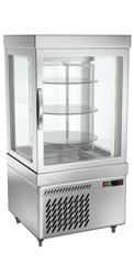 Vitrina refrigerada vertical / Vitrina de 4 caras de cristal - 230 litros - 670mm - con 3 estantes de cristal giratorios - 1 puerta trasera - para pastelería - Plata