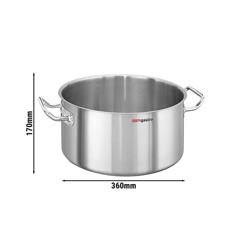 Garnek do pieczenia – stal nierdzewna – 17,3 litra – średnica: 360 mm – wysokość: 170 mm – nadaje się do kuchenek indukcyjnych