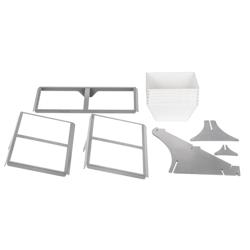 Etažér / bufetový stojan - nerezová ocel - hranatý - 240x240 mm - s 3 policemi - Výška: 415 mm - vč. 6 melaminových misek 240x240 mm