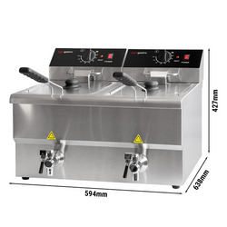 Friteuză electrică dublă - 600mm - 8+8 litri - 6,5 kW - cu robinet de scurgere