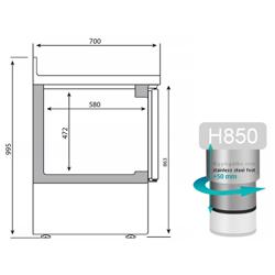 Koelwerkbank PREMIUM PLUS - 1460x700mm - 335 liter - dubbel glas - met 3 glazen deuren - opstand