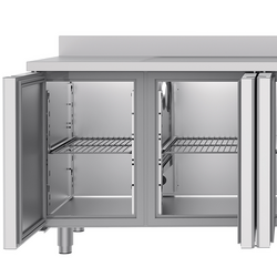 Koelwerkbank PREMIUM - 2360x700mm - met 4 deuren, 1 spoelbak rechts & achterwand