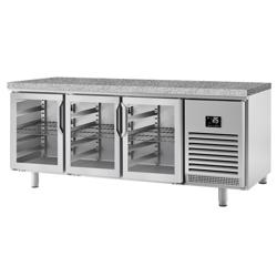 Mesa refrigerada para padaria Premium PLUS - 2185x800mm - com 3 portas vidro - e bancada em granito