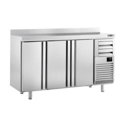 Table réfrigérée de bar et à boissons Premium PLUS - 1960 x 600 mm - avec 3 portes, 2 tiroirs et dosseret