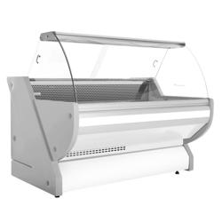 Vitrine refrigerada - 2025x1150mm - 400L - vidro curvo; Painel frontal iluminado; Iluminação; tampo em granito; +1 a +10°C